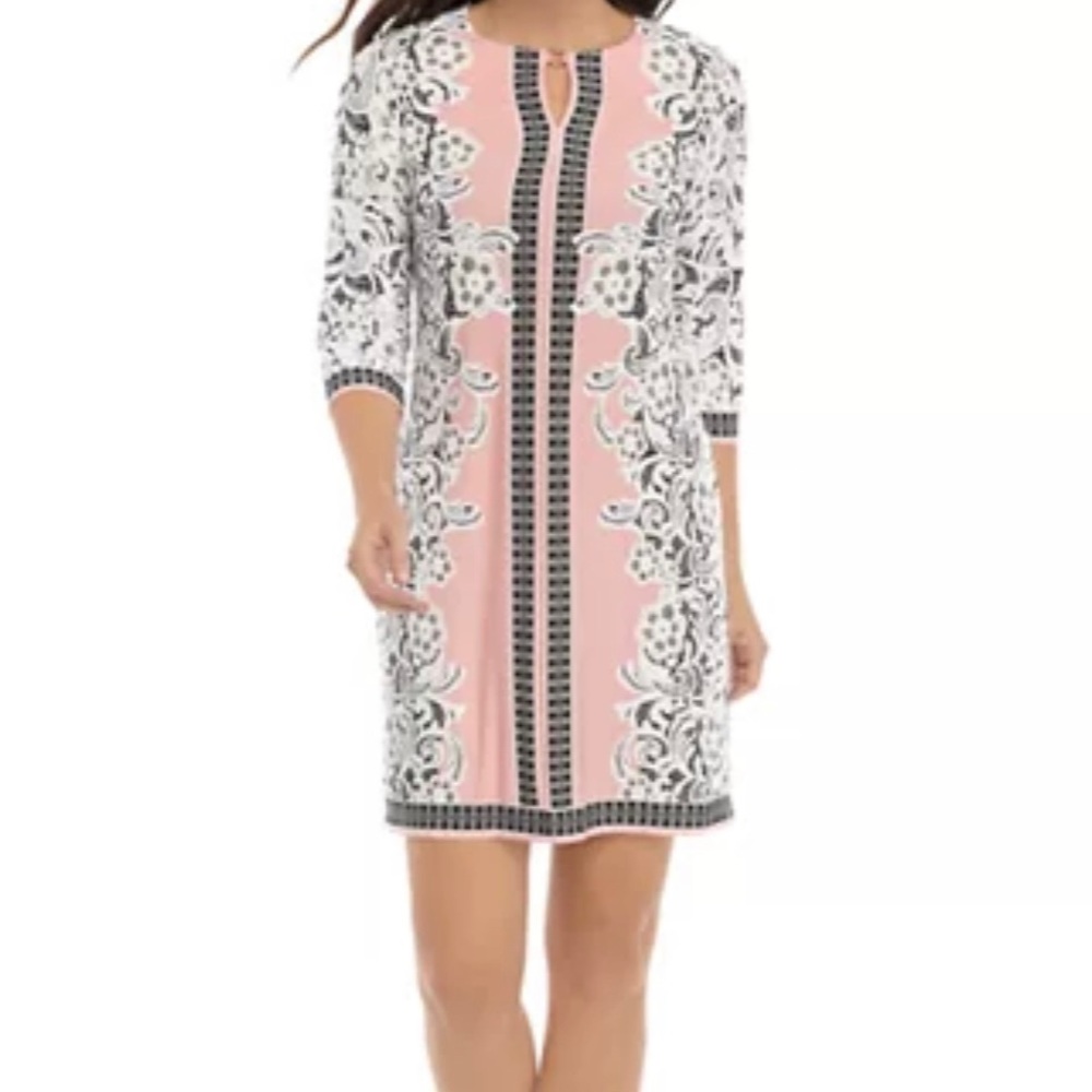 Nordstrom Sandra Darren Women's 3/4 Sleeve Puff Lace Dress Size Petite Large - Picture 1 of 8